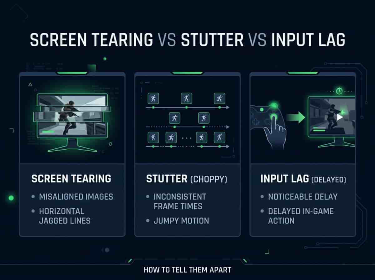 Screen Tearing vs Stutter vs Input Lag: Simple Guide